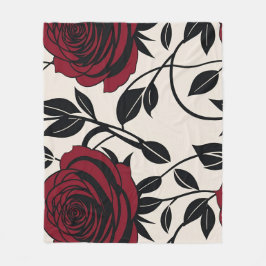 Manta Polar Minimalist Roses In Black And Deep Red On A Cream 