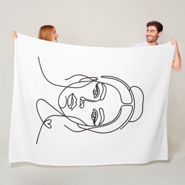 Manta Polar Minimalist Woman Face Line Art Fleece Blanket (In situ)
