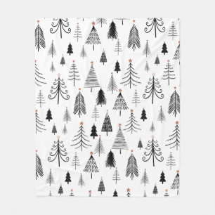 Manta Polar Minimalista patrón de árbol de Navidad blanco negr