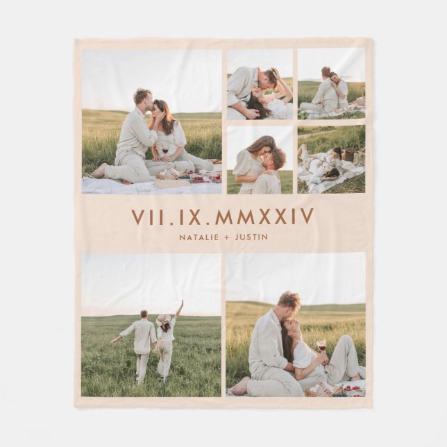 Manta Polar Mínimo 7 Collage de fotos de pareja Número romano (Anverso)