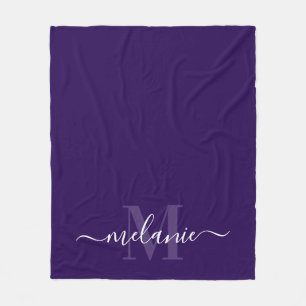 Manta Polar Mínimo Morado Monograma Calligrafía Fleece Blanket