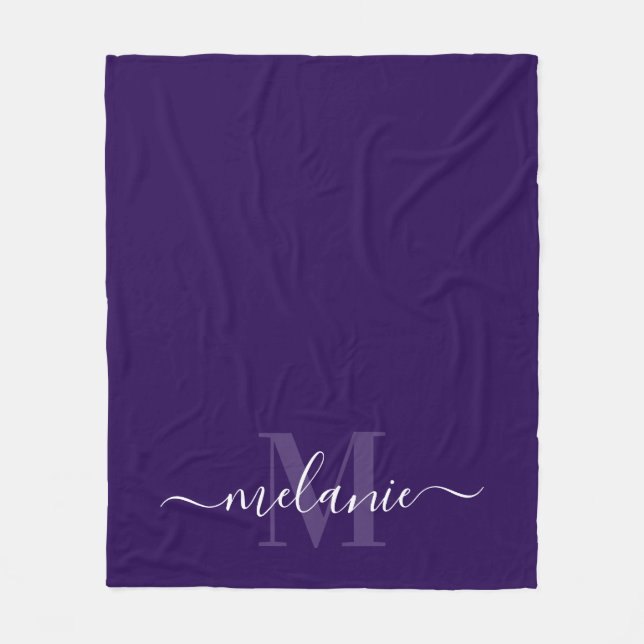 Manta Polar Mínimo Morado Monograma Calligrafía Fleece Blanket (Anverso)