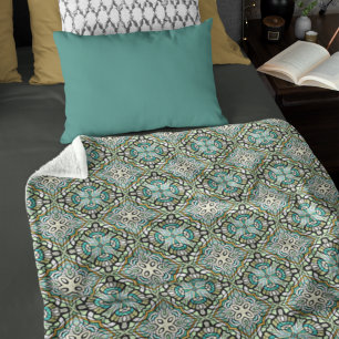 Manta Polar Mint Green Turquoise Hip Bohemian Motif de Arte de