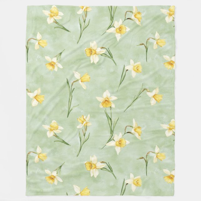 Manta Polar Mint Green Yellow Daffodil Flowers (Anverso)