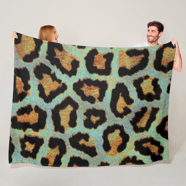 Manta Polar Mint Tease me verde azulado Leopard print (In situ)