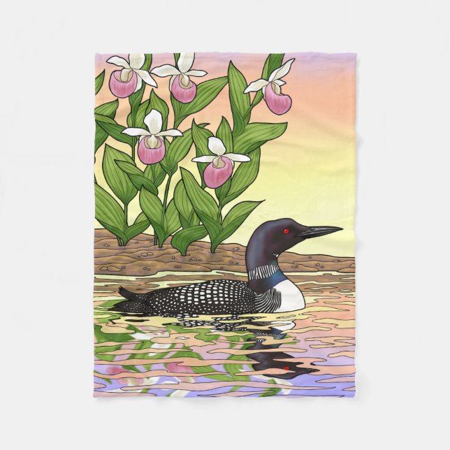 Manta Polar MN State Bird Flower Lopper Lady Slipper (Anverso)