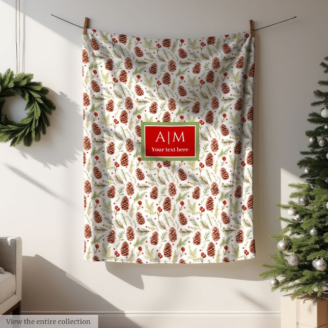 Manta Polar Moda acuarela pino conos Navidades verde pastel (Chic watercolor pine cones pastel green Christmas Fleece Blanket)