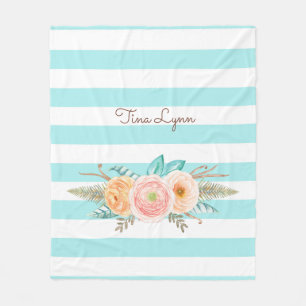 Manta Polar Moda Aqua Stripes Floral y nombre femenino