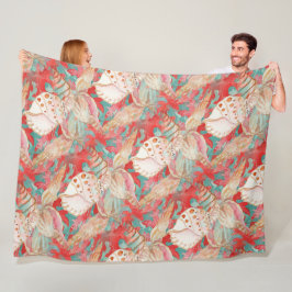 Manta Polar Moda Aqua Turquoise Coral Red SeashelPattern