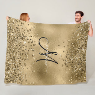 Manta Polar Moda Black Gold Purpurinas Monograma Nombre