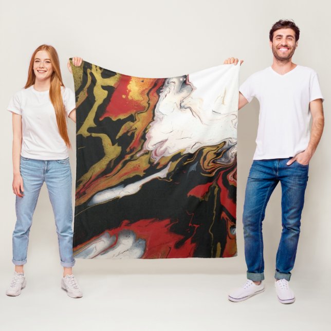 Manta Polar Moda Black Red Gold Abstract Fleece Blanket (Med.) (In situ)
