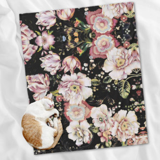 Manta Polar moda bohemia flores rosadas oscuras florales