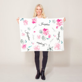 Manta Polar Moda Boho Flores acuáticas repetidas Nombre Bebé