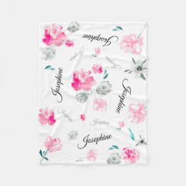 Manta Polar Moda Boho Flores acuáticas repetidas Nombre Bebé