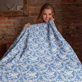 Manta Polar Moda botánica del patrón floral blanco azul francé
