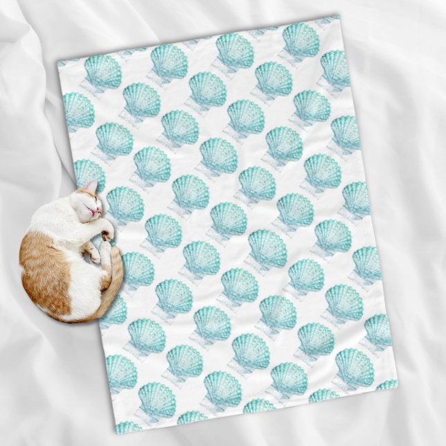 Manta Polar moda costera azul verde azulado acuarela de sirena (coastal chic teal blue watercolor mermaid seashell fleece blanket)