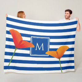 Manta Polar Moda de amapola Bandas Azules Monograma