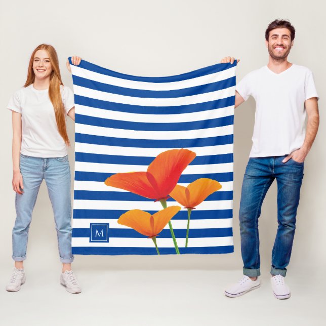 Manta Polar Moda de amapola Bandas Azules Monograma (In situ)