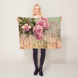 Manta Polar Moda de campo francesa, chic y shabby, rosas rosad