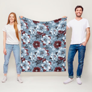 Manta Polar Moda Dusty Blue y Burgundy Floral Blanket