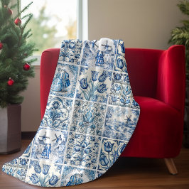 Manta Polar Moda Escenas de campo blanco azul toile de jouy
