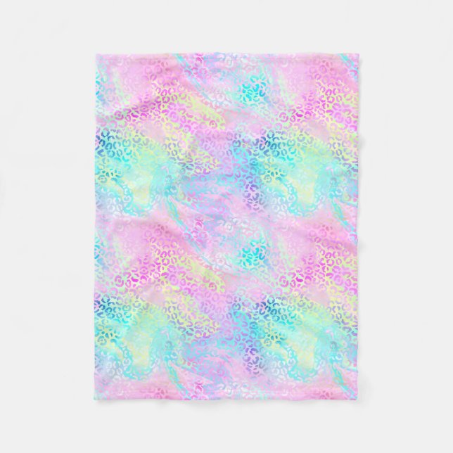Manta Polar Moda Girly Rainbow Shimmer Leopard Pattern (Anverso)