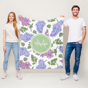 Manta Polar Moda Lavender Lilac Floral Pastel Verde Monograma