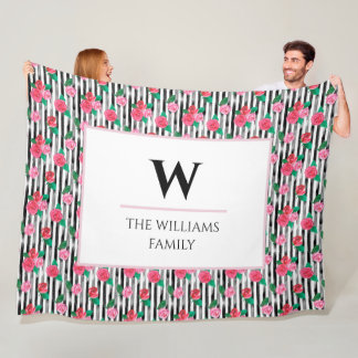 Manta Polar Moda moderna acuarela Floral rosas rosadas Monogra