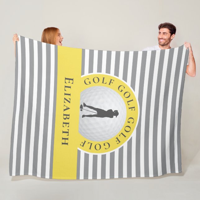 Manta Polar Moda Monogrammed Golfer Gray Stripes Para Ella (In situ)