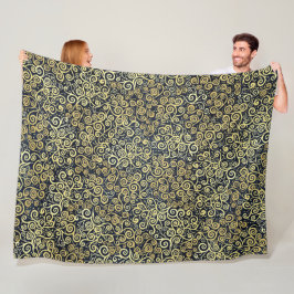 Manta Polar Moda Navy Blue & Gold Florece invierno oscuro