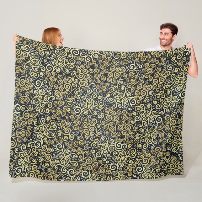 Manta Polar Moda Navy Blue & Gold Florece invierno oscuro (In situ)