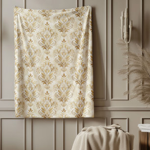 Manta Polar Moda Ornate Marfil Damask Subtle Motifs