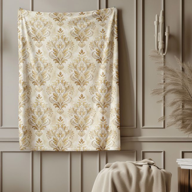 Manta Polar Moda Ornate Marfil Damask Subtle Motifs (Chic Ornate Ivory Damask Subtle Watercolor Motifs Fleece Blanket)