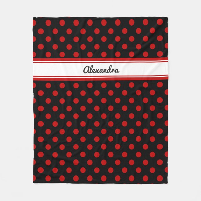 Manta Polar Moda Polka Dot Rojo Fondo negro Funda (Anverso)