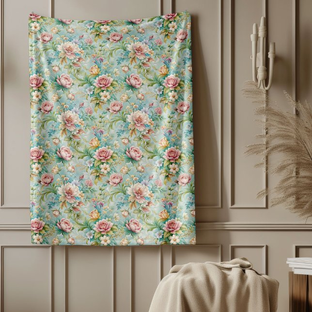 Manta Polar Moda Refinado Pastel suave floral Rococo Elegante (Chic Refined Rococo Floral Soft Pastel Elegant Fleece Blanket)