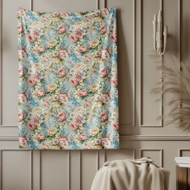 Manta Polar Moda Refinado Pastel suave floral Rococo Elegante (Chic Refined Rococo Floral Soft Pastel Elegant Fleece Blanket)