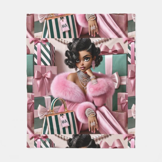 Manta Polar Moda Rosa Y Verde (Anverso)