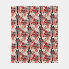 Manta Polar Moda Roses negras y rojas Torre Eiffel París Franc