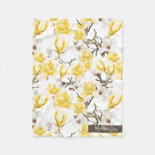 Manta Polar Modelo amarillo y blanco de la acuarela del flor