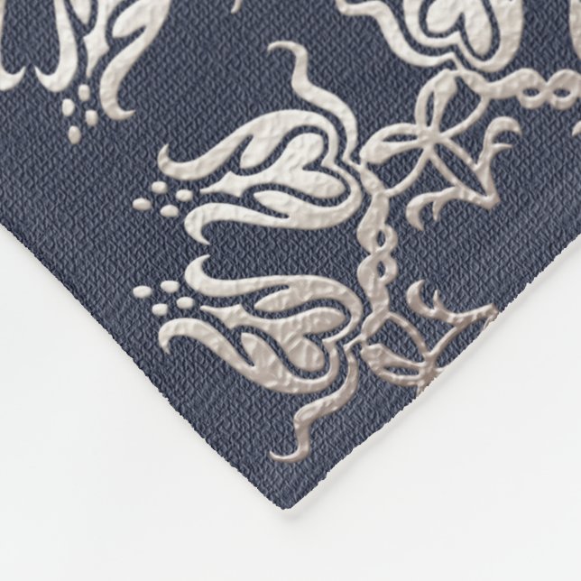 Manta Polar modelo azul floral del estilo barroco (Esquina)