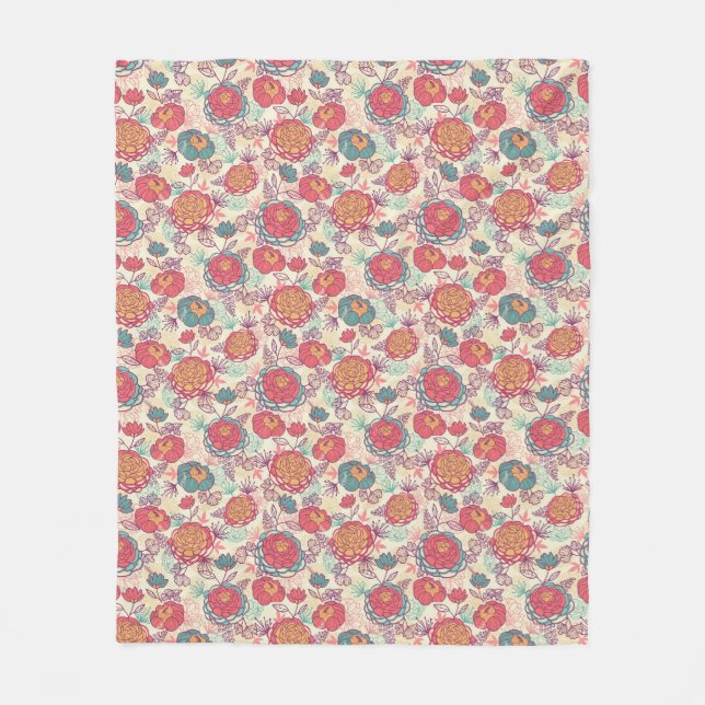 Manta Polar Modelo de las flores y de las hojas del Peony (Anverso)