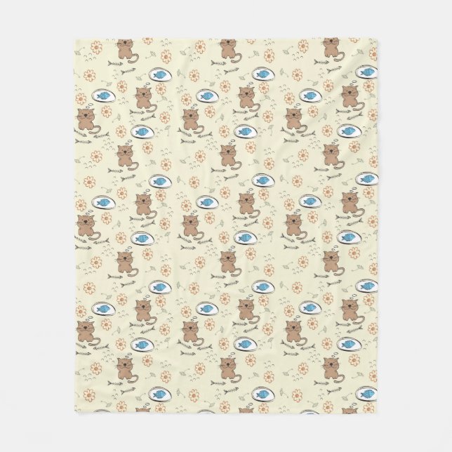 Manta Polar modelo del gato y de los pescados (Anverso)