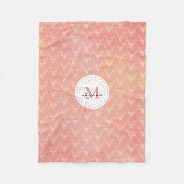 Manta Polar Modelo femenino lindo de los ciervos con monograma (Anverso)