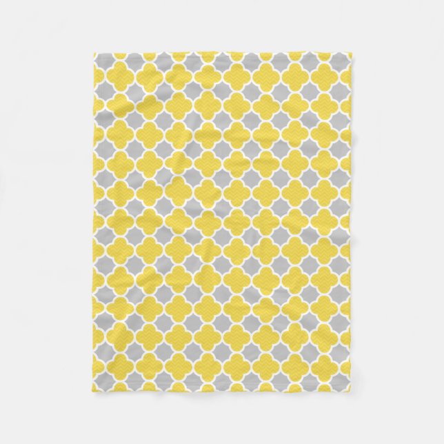 Manta Polar Modelo geométrico amarillo y gris de Quatrefoil (Anverso)