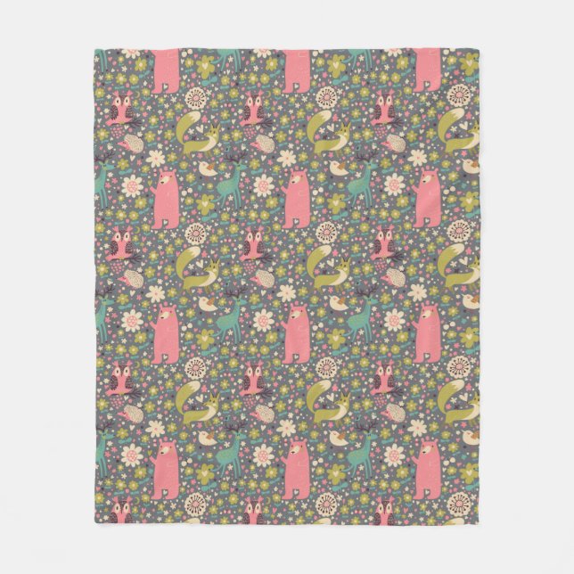 Manta Polar Modelo lindo de los animales del bosque (Anverso)