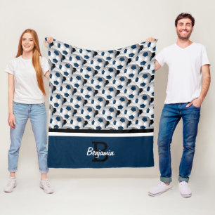 Manta Polar Modelo negro azul marino del balón de fútbol del