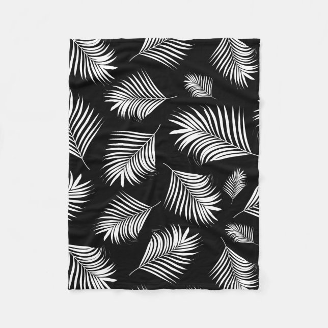 Manta Polar Modelo tropical blanco negro de hoja de palma (Anverso)