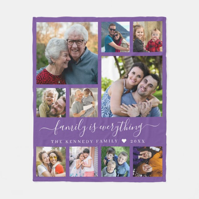 Manta Polar Modern 10 Photo Collage Family Name Quote  Purple (Anverso)