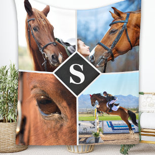 Manta Polar Modern 4 Photo Collage Monogram Pet Horse Lover