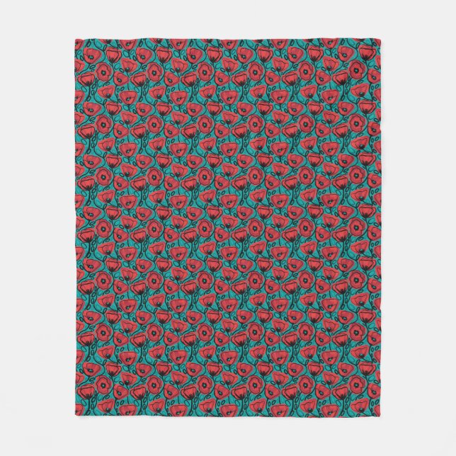Manta Polar Modern Abstract Red Poppy Floral Pattern (Anverso)